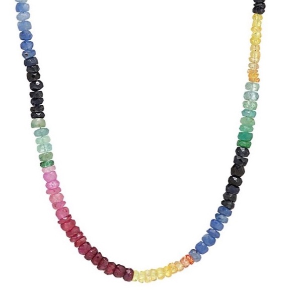 Ruby, Sapphire and Emerald rainbow necklace. 18” w extender. Hand made in LA! - Picture 2 of 3